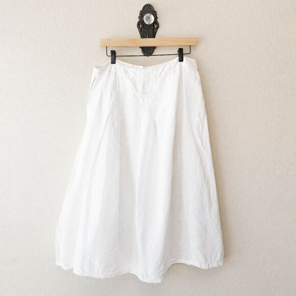 Cannisse White Linen Skirt Size 10 Button Front Midi Minimalist European Flowy - Picture 8 of 12